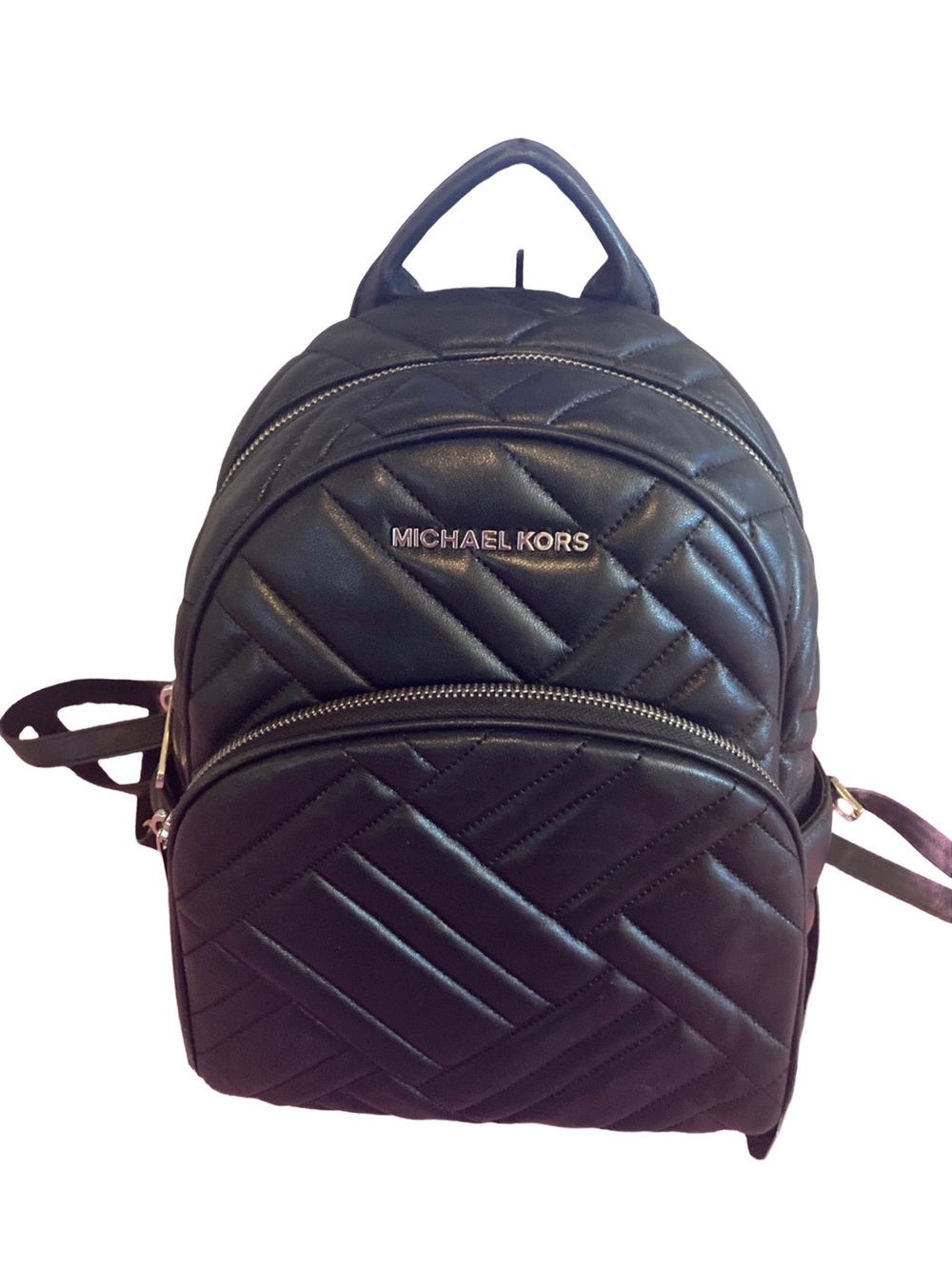 Michael Kors Vegan Leather Quilted Black Abbey Backpack Purse Butter Soft Shine